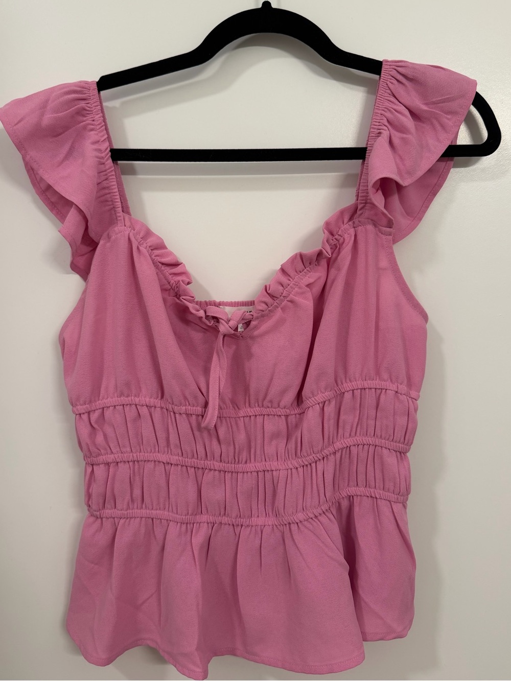 mine Pink Ruffle-Sleeve Smocked Peplum top